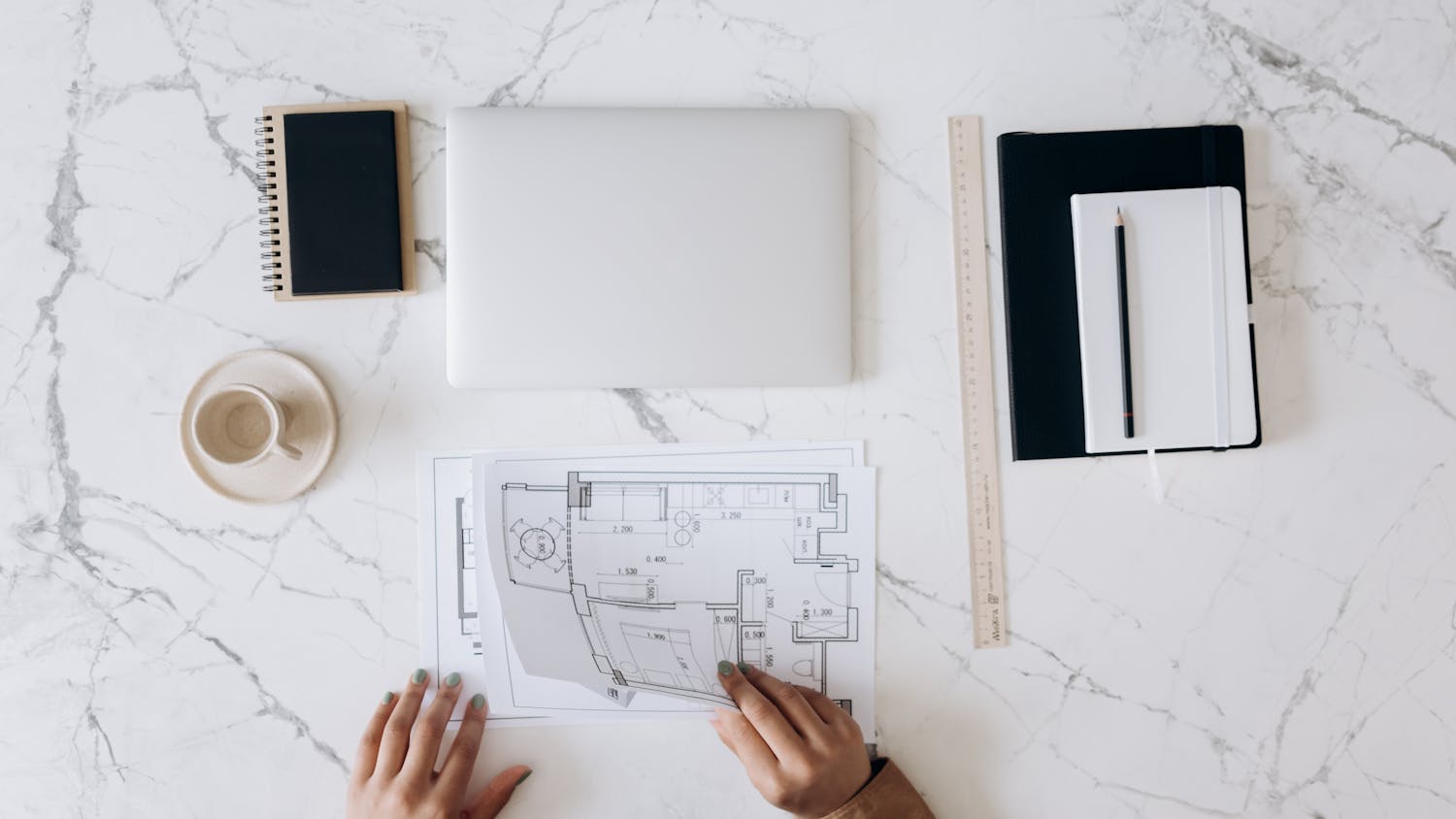 Work table with architecture plans