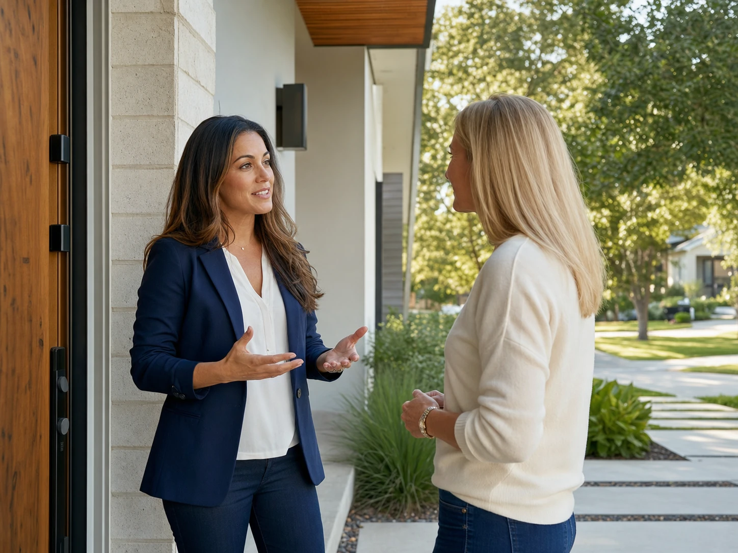 Local market professional learning from a product introduction at a customer's door