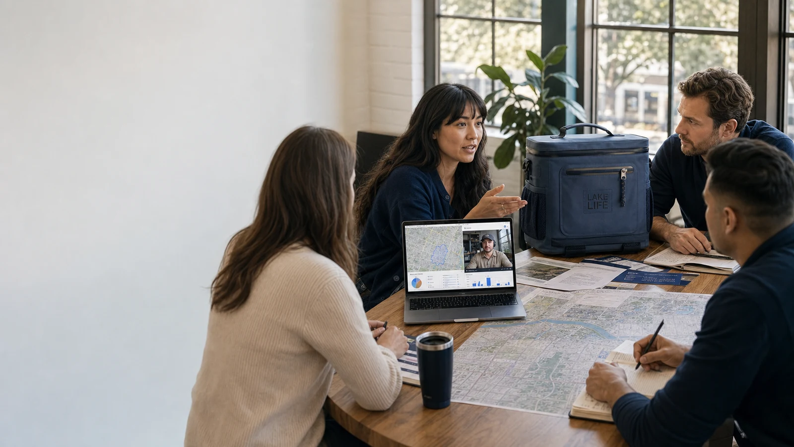A Lake Life ATX team coordinating an Austin market operation around live research and a video call