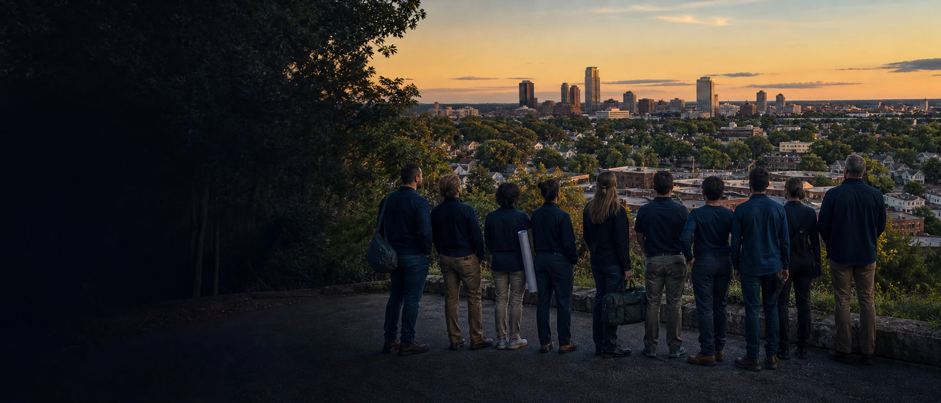 Diverse operator team looking toward the neighborhoods and city they can help move