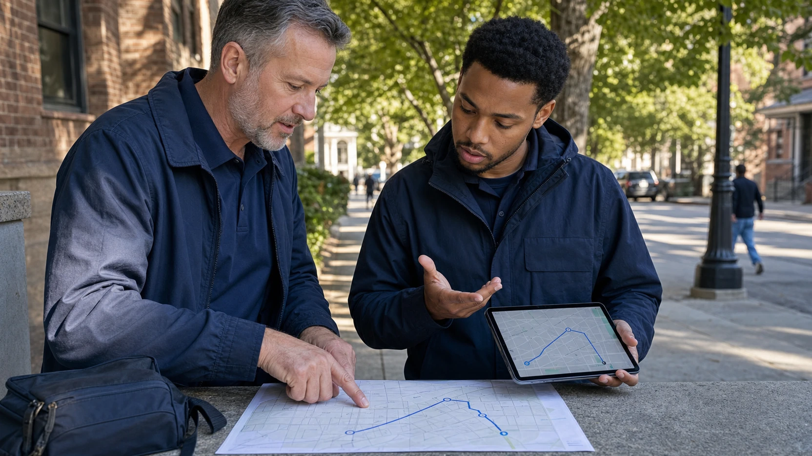 Field supervisor and operator reviewing a route together