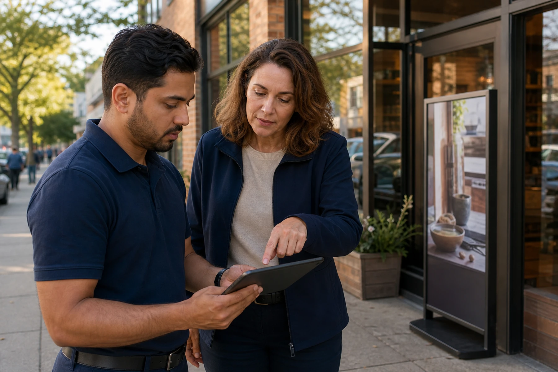 Operator and supervisor reviewing accepted field proof in context
