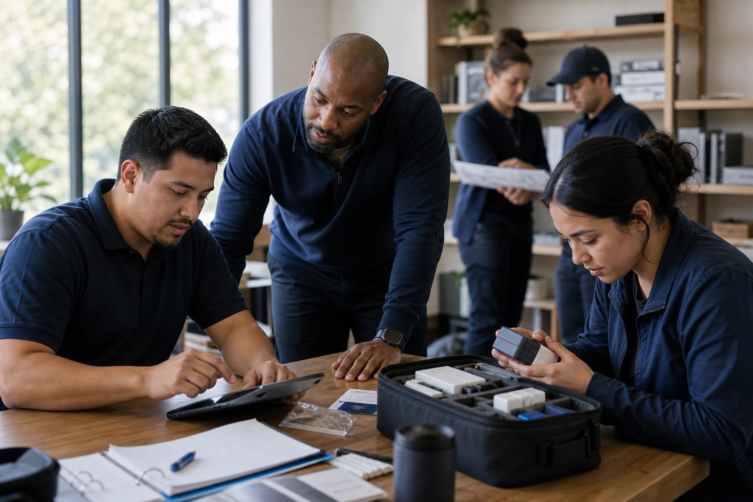 Field coach guiding operators through product and playbook training