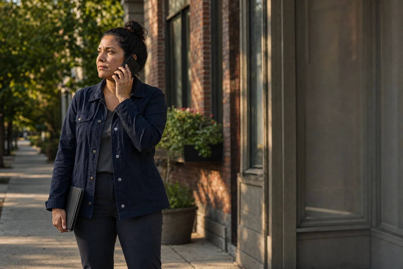 An operator speaking with a supervisor while working in the field