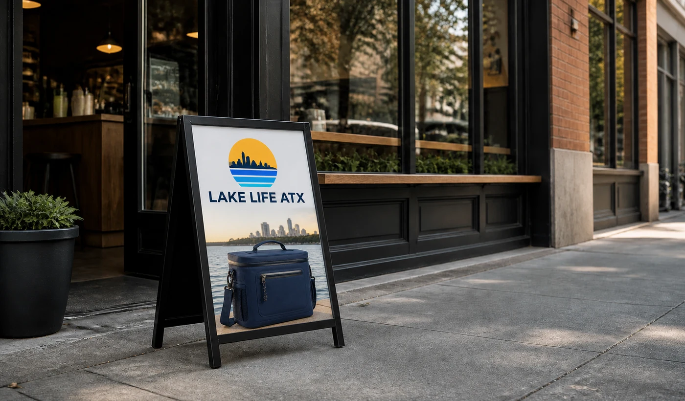 A field operator presenting Lake Life ATX materials at a table activation